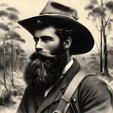 Portrait of a Handsome Bushranger Man in the Outback, during Victorian Times, Australia. Circa 1850s