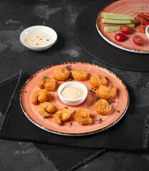 Crispy Tempura Shrimp with Cocktail Sauce on Ceramic Plate