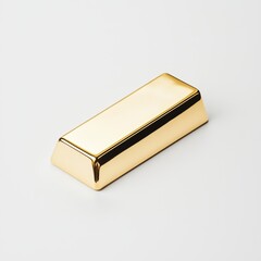 Single gold bar on a pristine white background, sleek and polished surface, minimalist composition symbolizing wealth, purity, and investment value