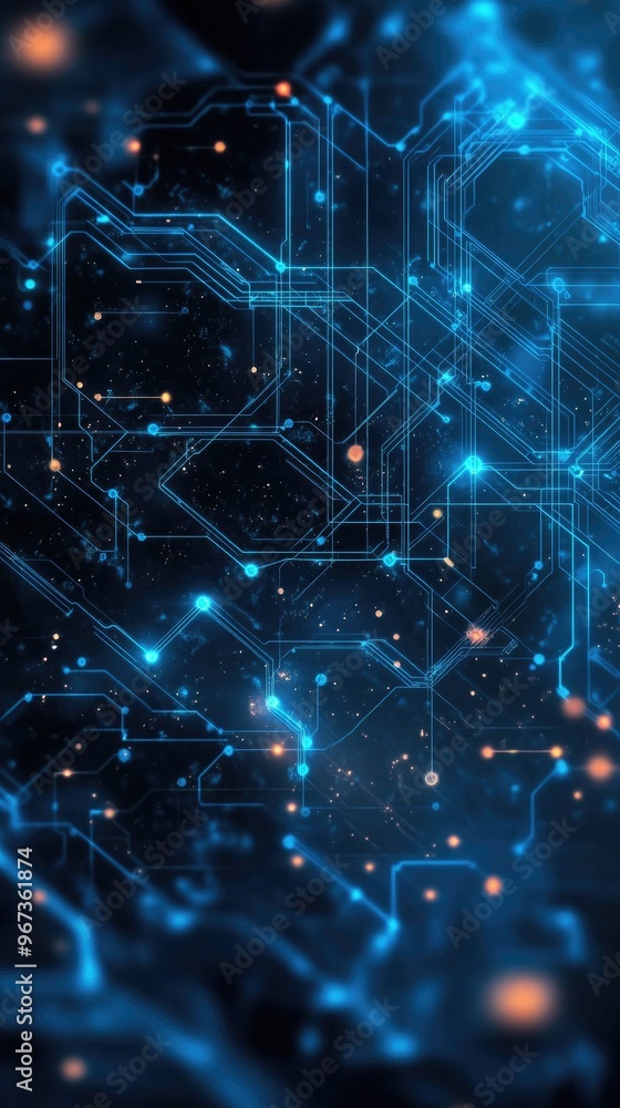 Poster abstract digital background featuring glowing blue lines and circuits, perfect for technology and fu