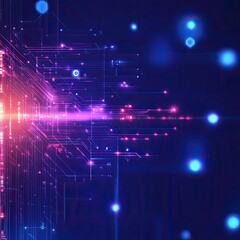 Obraz premium Abstract digital background showcasing vibrant circuits and glowing particles, perfect for technology and innovation themes.