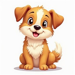 Obraz premium Cute Cartoon Puppy Illustration with Big Eyes and Happy Expression, Ideal for Kids' Content and Pet-Themed Designs