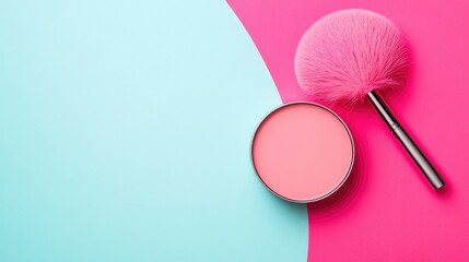 Pink Blush and Brush on a Blue and Pink Background