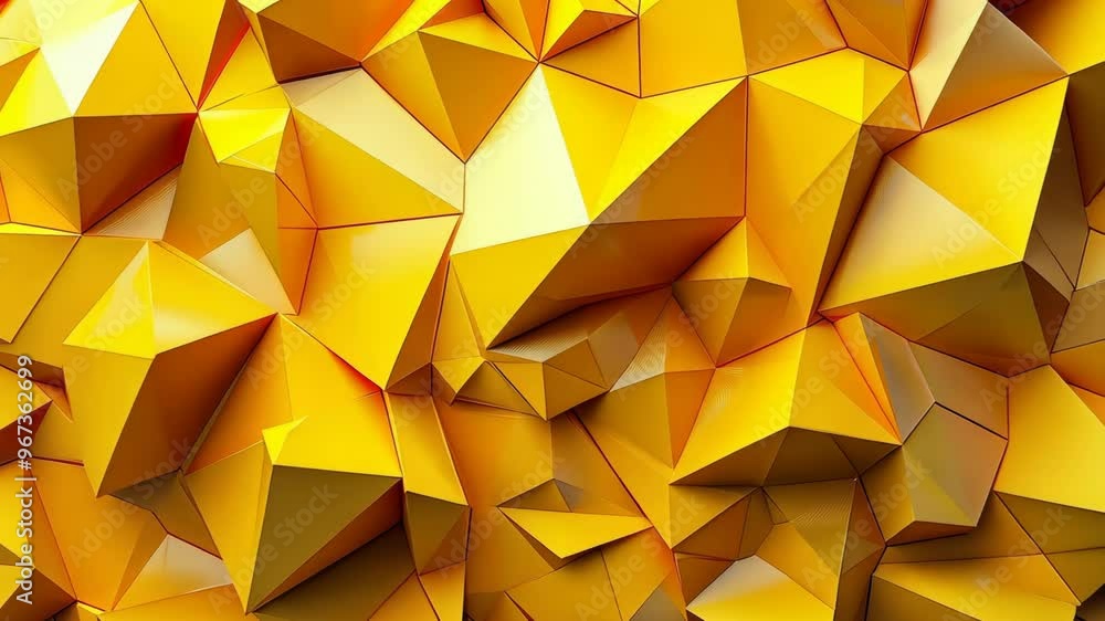 Poster geometric art display of yellow three-dimensional shapes in a modern design setting