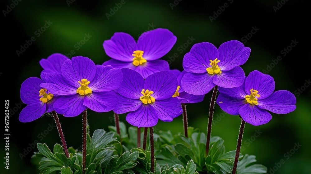 Poster Purple Flowers with Yellow Centers Blooming in the Garden