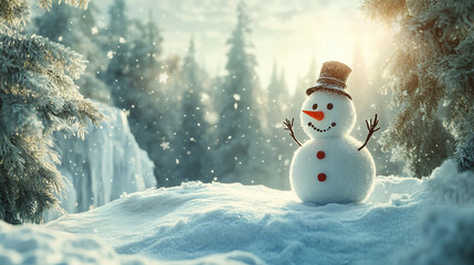 Fototapeta premium Winter holiday background banner cute snowman Merry christmas and happy new year