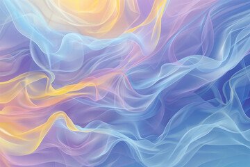 Fototapeta premium Gentle pastel abstract waves in blue, purple, and peach tones, creating a soft and fluid visual movement with calming effects.