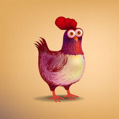 Chicken, hen, rooster character hand drawing vector illustration. Poultry farm birds animal collection on vintage style element.