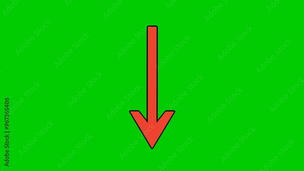 Poster arrow down sign symbol animation motion graphics on green screen background, red color animated vide