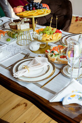 Arranged festive table. Table with snacks for a special occasion Romantic dinner
