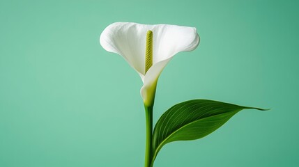 Single White Calla Lily on Mint Green Background