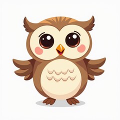 Fototapeta premium Adorable Cartoon Owl Illustration with Big Eyes and Open Wings for Kids' Educational and Decorative Use