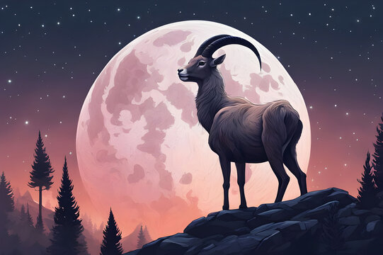 A captivating illustration of a closeup urial at the peak of stone in front of a full moon ai generated