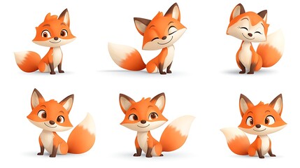 An adorable assortment of cartoon foxes in various playful poses, capturing their wild charm. Perfect for woodland-themed projects. 