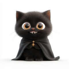 Cute Black Kitten Wearing a Cape with a Bell
