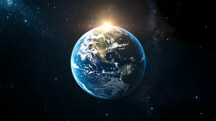 Fototapeta premium Sunrise glow over Earth in space