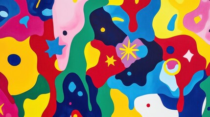 Fototapeta premium The artwork showcases a lively arrangement of melting colors, blending together to evoke a sense of joy and playfulness