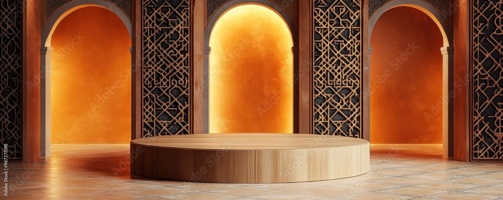 Poster traditional eastern geometric pattern with warm sunlight casting intricate shadows on architecture f