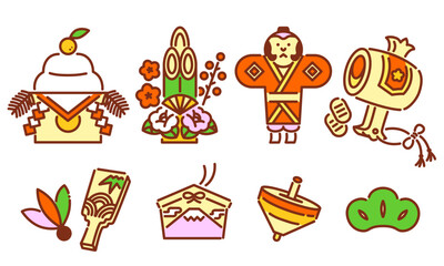 お正月アイコン・縁起物・シンプルでポップなベクターイラスト