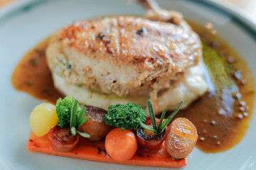 Roasted stuff Chicken breast  grain mustard honey sauce