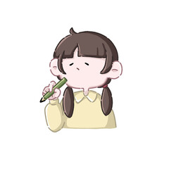 鉛筆をもって悩んでいる女性