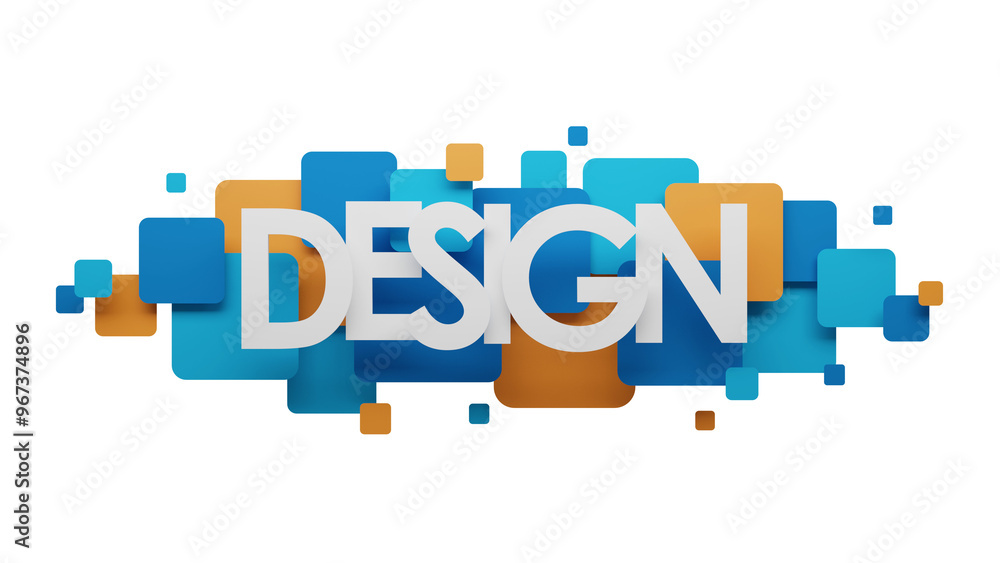 Poster 3d render of design typography banner on colorful squares