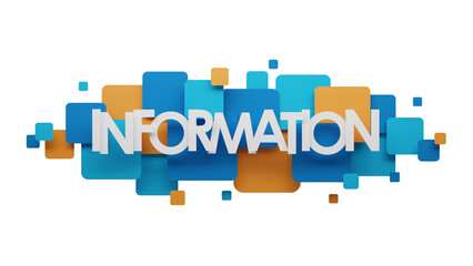 3D render of INFORMATION typography banner on colorful squares