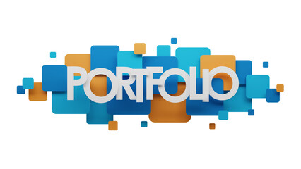 3D render of PORTFOLIO typography banner on colorful squares