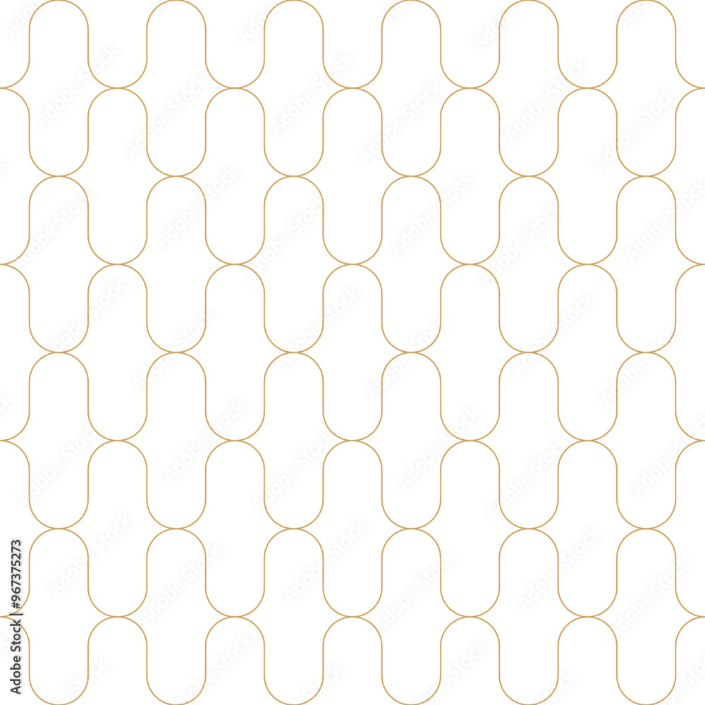 Wall mural seamless pattern featuring interconnected, elongated oval shapes. gold grid line repeat background v