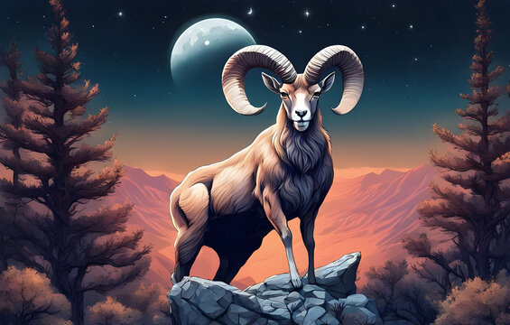  illustration of a closeup urial at the peak of stone in front of a full moon amazing view ai generated