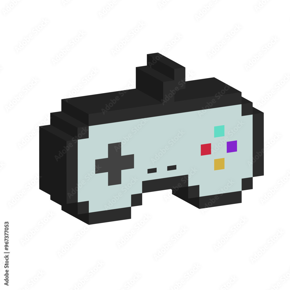 Poster Pixel art 3d of gamepad controller for items asset. 8 bits for game asset or design asset element for game design asset.