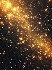 Fototapeta premium Dust particles create sparkling effects and golden stars radiate light in this 2D cartoon illustration on a transparent background Stock royalty free 2D cartoon art PNG