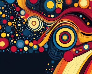 Obraz premium Swirling spiral band created from scattered circles and rings Abstract 2D cartoon illustration featuring rotating circular elements perfect for decorative purposes packaging and textiles