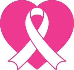 Pink heart and white ribbon symbolizing breast cancer awareness