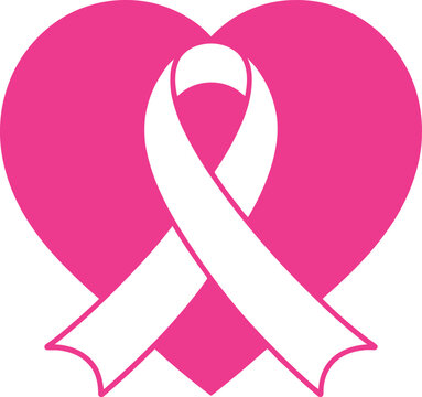 Pink heart and white ribbon symbolizing breast cancer awareness
