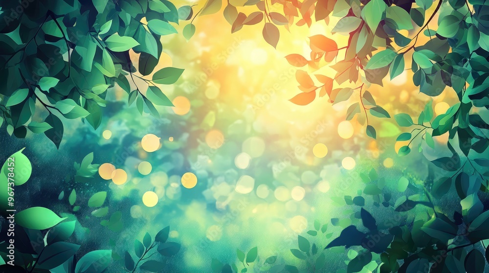 Poster soft eco friendly 2d cartoon illustration featuring bright easily editable colors nature inspired ba