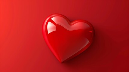 A shiny red heart on a red background.