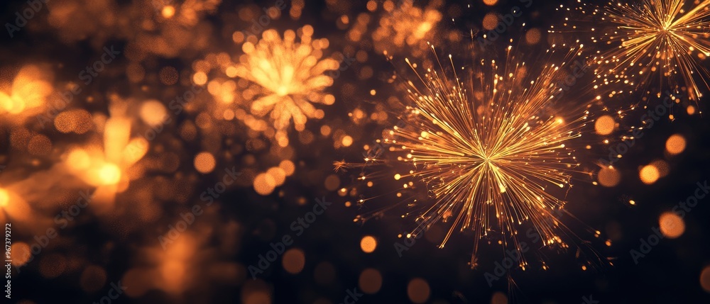 Aufkleber sparkling golden fireworks create a realistic effect against a black abstract background in this fes