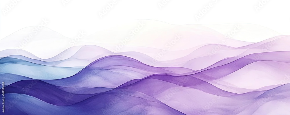 Poster abstract waves in soft hues of purple and blue, creating a serene and modern background for various 