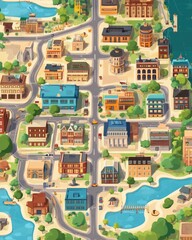 Naklejka premium 2D cartoon style illustration of an urban city map