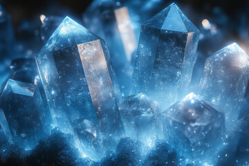 Obraz premium A dense cluster of transparent, geometric crystals,