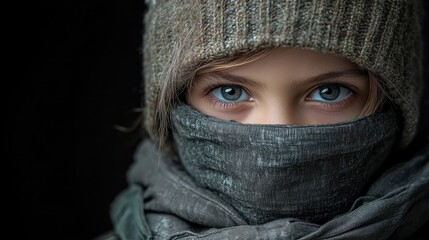 Fototapeta premium Mysterious Eyes Peering Through a Scarf