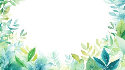 Naklejka premium Vibrant Watercolor Floral Frame. Painted Botanical Border with Colorful Foliage Background with White Space for Text