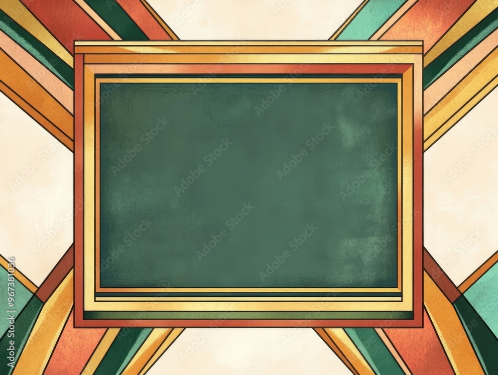 Poster 2d cartoon illustration of a geometric frame in art deco style abstract rectangular element for desi
