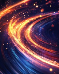 Obraz premium Neon swirls in a 2D cartoon style featuring sparkling light trails and fire flares A background showcasing a futuristic light effect embodying the speed of light concept