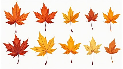 Fototapeta premium Colorful Autumn Leaves Illustration with Various Maple Leaf Designs