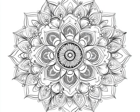 Circular floral mandala design for henna and mehndi featuring decorative ornaments in an ethnic style Hand drawn outline doodle in a 2D cartoon illustration