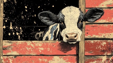 Coloring book illustration of a Charolais cross calf in a pen with a Holstein calf looking out from a shelter