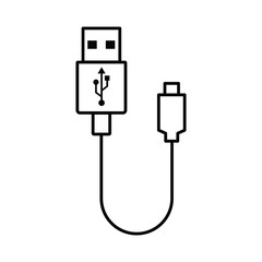 Plug USB cable black and white flat vector icon design