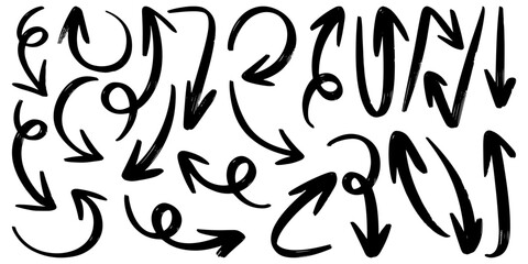 Set of Hand drawn vector arrows doodle on white background. design element vector illustration.